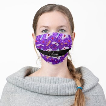 Custom Name Indigo Purple Glitter Nurse Hats Heart Adult Cloth Face Mask by Brothergravydesigns at Zazzle