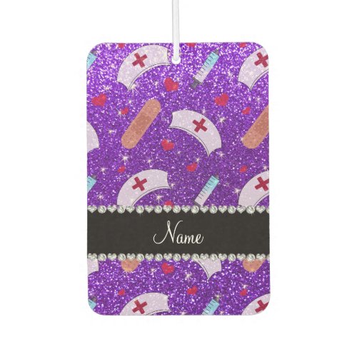 Custom name indigo purple glitter nurse hats heart air freshener