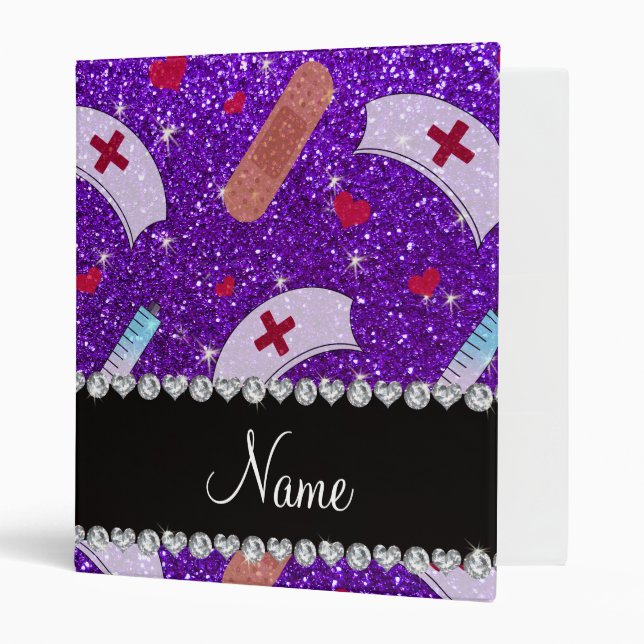 Custom name indigo purple glitter nurse hats heart binder (Front/Inside)