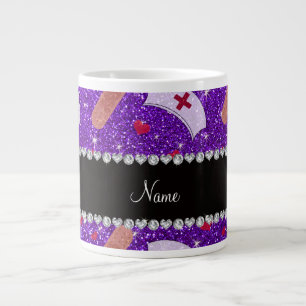 Custom name indigo purple glitter nurse hats heart giant coffee mug