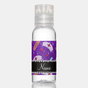 Custom name indigo purple glitter nurse hats heart hand sanitizer