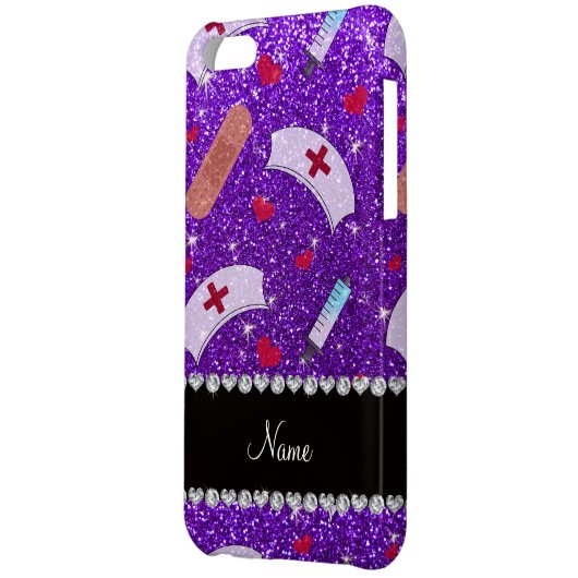 Custom name indigo purple glitter nurse hats heart iPhone case (Back Left)