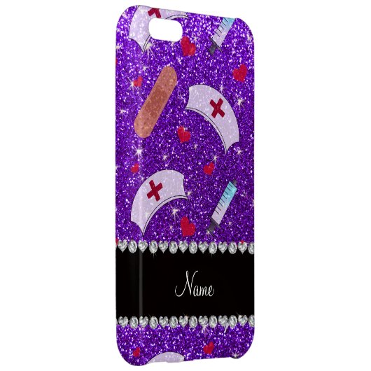 Custom name indigo purple glitter nurse hats heart iPhone case (Back Right)