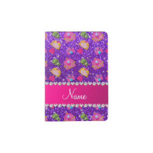 Custom name indigo purple glitter princess frogs passport holder