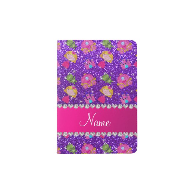 Custom name indigo purple glitter princess frogs passport holder (Front)