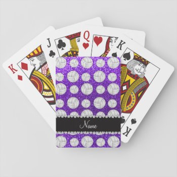 Custom Name Indigo Purple Glitter Volleyballs Playing Cards by Brothergravydesigns at Zazzle