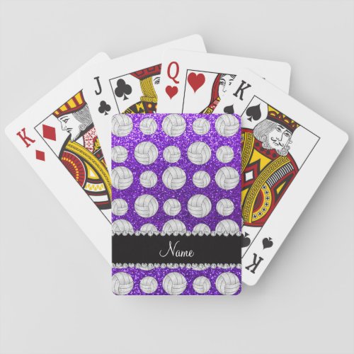 Custom name indigo purple glitter volleyballs poker cards