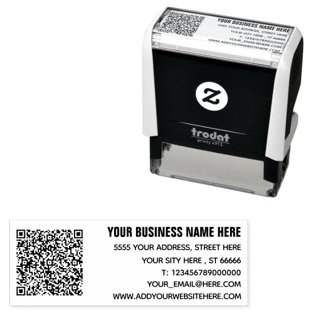 Custom Name Info Address QR Code Stamp Example (In Situ)