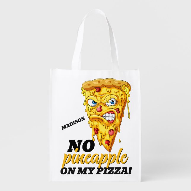 Custom Name & Ingredient Angry Pizza Grocery Bag (Front)