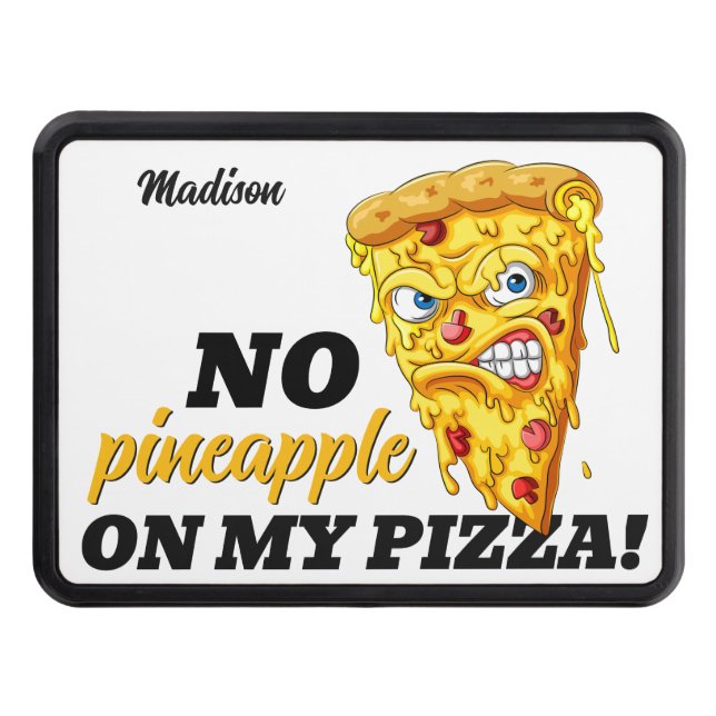 Custom Name & Ingredient Angry Pizza Hitch Cover (Front)