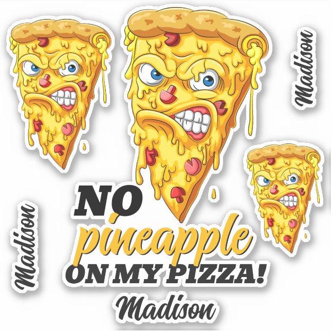 Custom Name & Ingredient Angry Pizza Sticker (Front)