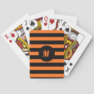 Custom Name Initial Black & Orange Stripes Poker Cards