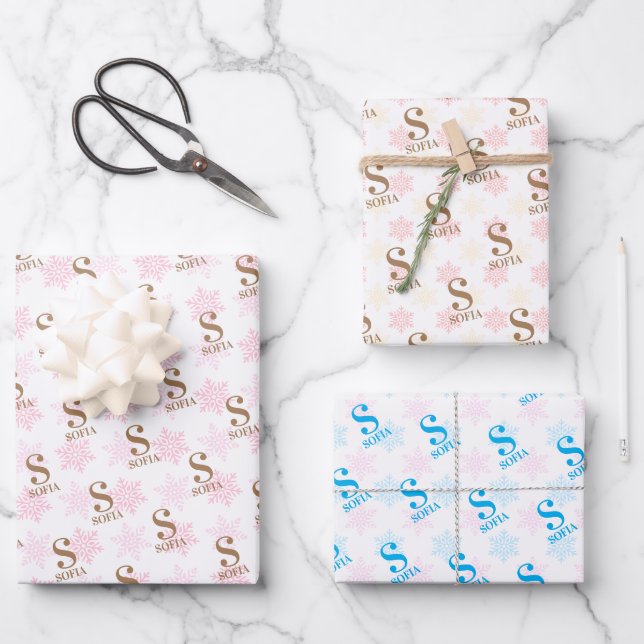 Custom Name Initial Christmas Gift Wrapping Paper Sheets (Front)