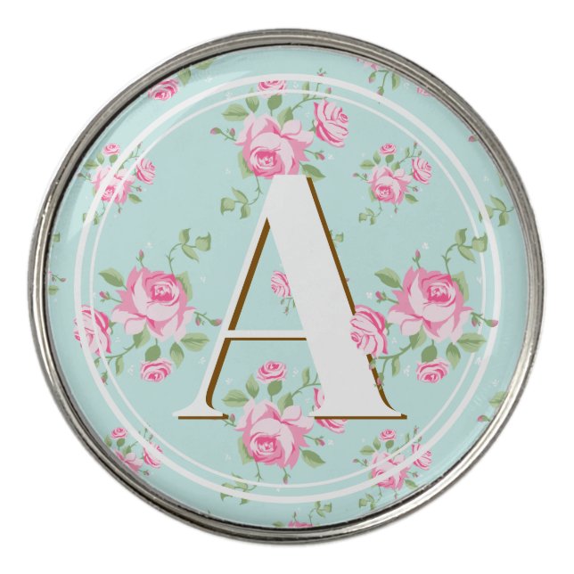 Custom Name Initial Classic Rose Chic Design Golf Ball Marker (Front)