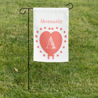 Custom Name Initial Coral Polka Dots Heart Garden 