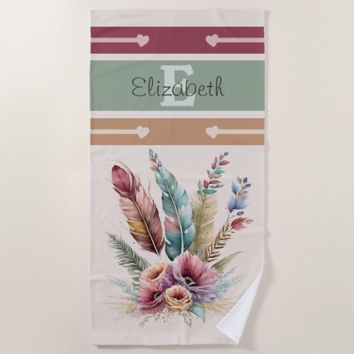Custom name initial floral beach towel