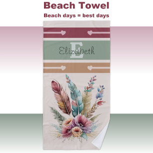 Custom name initial floral beach towel