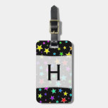 [ Thumbnail: Custom Name Initial + Fun, Colorful Stars Pattern Luggage Tag ]