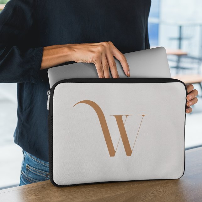 Custom Name Initial l Clean Beige & Brown Script  Laptop Sleeve (Creator Uploaded)