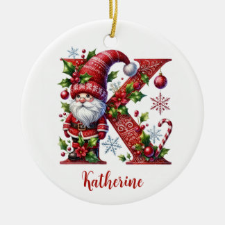 custom name initial letter K christmas gnome gift Ceramic Ornament