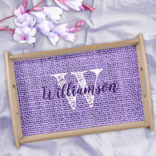 Custom Name Initial Letter  Monogram Purple Fabric Serving Tray