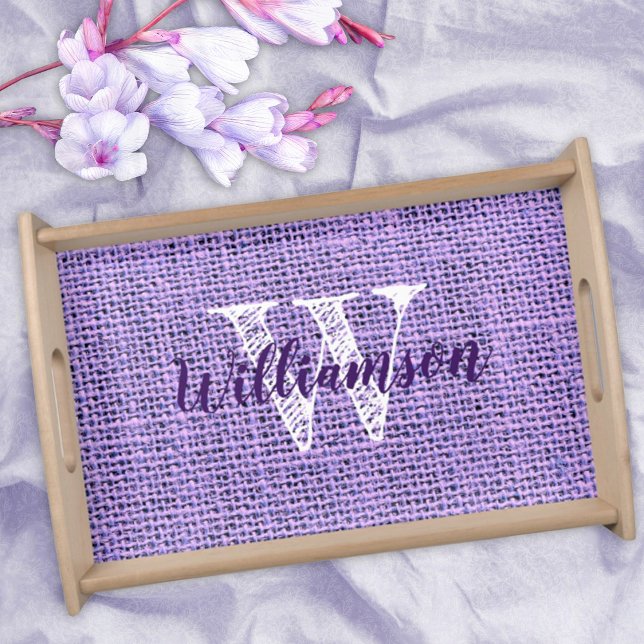 Custom Name Initial Letter  Monogram Purple Fabric Serving Tray (Creator Uploaded)