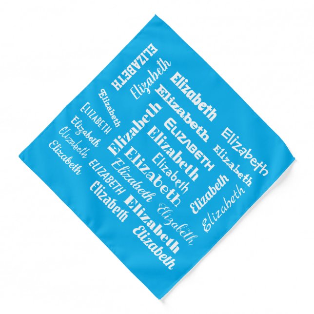 Custom Name Initial Monogram Blue White Gift Bandana (Front)