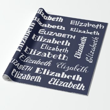 Custom Name Initial Monogram Blue White Gift Wrapping Paper by HasCreations at Zazzle