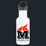 Custom name initial monogram flaming text stainless steel water bottle<br><div class="desc">Custom name initial monogram flaming text stainless steel water bottle. Handy for sports, work, hiking and more. Sporty Birthday gift idea for coach, players, team mates and sports fans. Bold typography template design. Create your own unique monogrammed sports drink bottle. Suitable for men women and kids / children. Cool Birthday...</div>