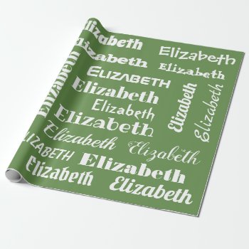 Custom Name Initial Monogram Green White Gift Wrapping Paper by HasCreations at Zazzle