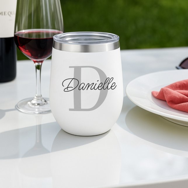 Custom Name Initial Monogram Modern Minimalist Thermal Wine Tumbler (Creator Uploaded)