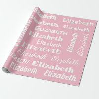 Custom Name Initial Monogram Pink White Gift Wrapping Paper