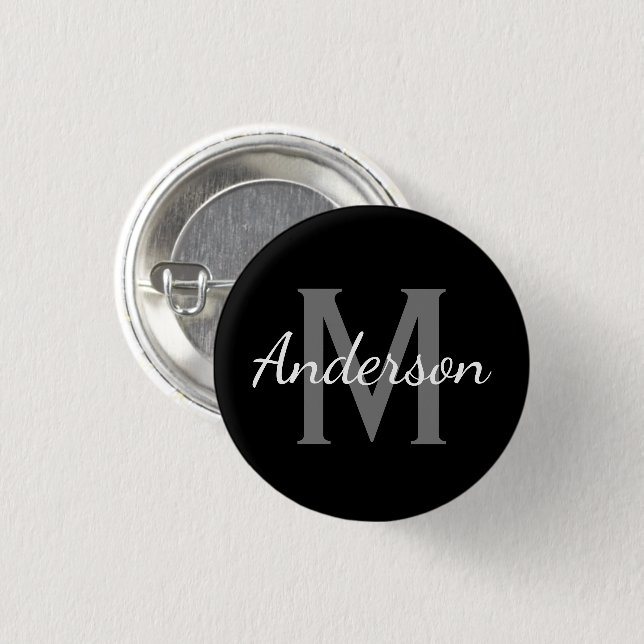 Custom name initial monogram small black round button (Front & Back)