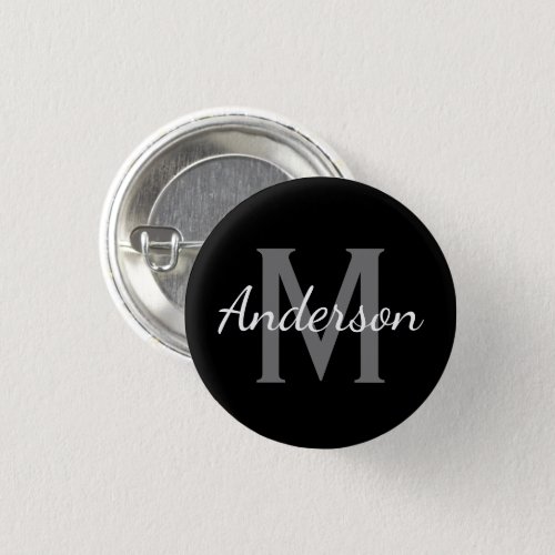 Custom name initial monogram small black round button