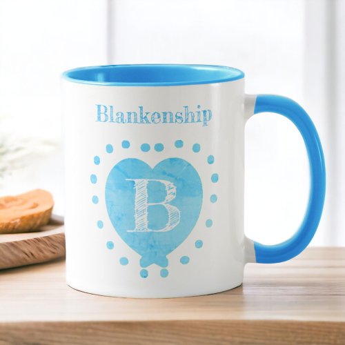 Custom Name Initial Polka Dot Blue Heart