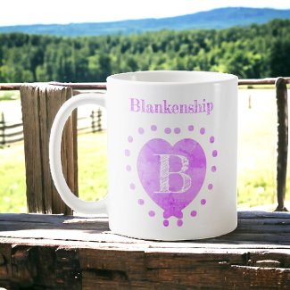 Custom Name Initial Polka Dot Purple Heart