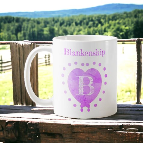 Custom Name Initial Polka Dot Purple Heart