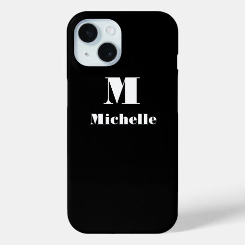 Custom Name Initial Solid Color Black iPhone 15 Case