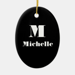 Custom Name Initial Solid Color Black Ceramic Ornament