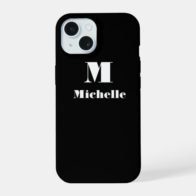 Custom Name Initial Solid Color Black Iphone Case (Back)