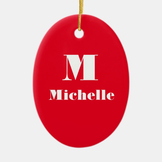 Custom Name Initial Solid Color  Ceramic Ornament (Front)