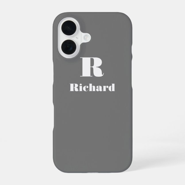 Custom Name Initial Solid Color Grey Iphone Case (Back)
