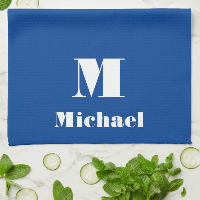 Custom Name Initial Solid Color  Kitchen Towel (Folded)