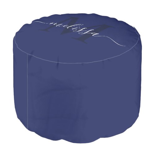 Custom Name Initial solid deep navy Blue Color Pouf