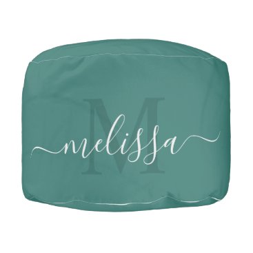 Custom Name Initial solid teal or turquoise green Pouf