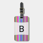 [ Thumbnail: Custom Name Initial + Stripes of Various Colors Luggage Tag ]