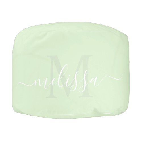 Custom Name  Initial with Solid Light Green Color Pouf
