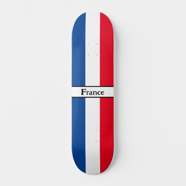 Custom Name Initials Blue, White & Red Skateboard (Front)
