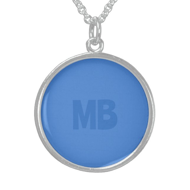 custom name initials classic chic blue sterling silver necklace (Front)