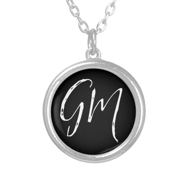 Custom name Initials personalized two letters Silver Plated Necklace (Front)